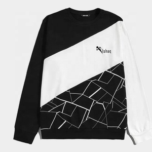 Sudadera Ishaq para Hombre, Cuello Redondo, Estampado Geométrico Blanco y Negro, Corte Regular, Tejido de Algodón, Estilo Casual para Otoño - Product Image 1