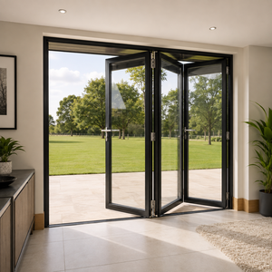 Modern Aluminum Bi-Folding Patio Door with Low-E Glass Double Glass Design for Villas Finished Surface Exterior Folding - Product Image 1