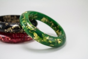 Slim <b>Resin</b> Classic Vintage Bangles with Carved Floral Design and Crown Shape Stackable Women's Cuff Bracelet - Product Image 4
