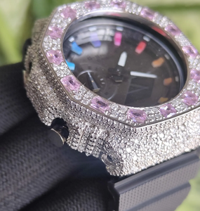 Reloj de Lujo Vintage de Acero Inoxidable con Índices Arcoíris, Bisel con Diamantes de Moissanita Rosa, Movimiento Mecánico, Joyería Hip Hop - Product Image 3