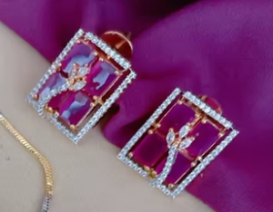 Stylish Design Golden Finish Pendent Set With Earrings for Women And Girls Wedding Wear Parties Wear Collections - Product Image 2