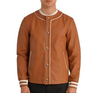 Chaqueta de moto de piel de oveja de motorista Vintage personalizada para hombre con cuello levantado impermeable respetuoso con el medio ambiente a prueba de viento grueso - Product Image 1