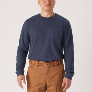 Camiseta de Algodón de Manga Larga Azul Marino para Hombre, Corte Regular, Cuello Redondo, Informal, Color Sólido, Tejido de Punto Liso - Product Image 3