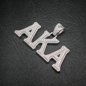 Colgante con Letra AKA, Plata 925, Diamante Cultivado en Laboratorio, Bañado en Rodio, Cristal, Estilo Hiphop, Unisex, para Uso Diario - Product Image 2