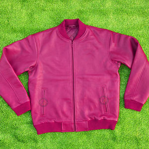 Men's Premium Genuine Leather Winter Bomber Jacket Custom Wholesale <b>Street</b> wear Zipper Varsity Style Coat - Product Image 1