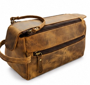 Bolsa de Viaje Vintage de Cuero Genuino Premium Gravs con Cremallera, Logotipo Colgante, Gran Capacidad, Asa Suave Ecológica, Neceser de Cosméticos - Product Image 1