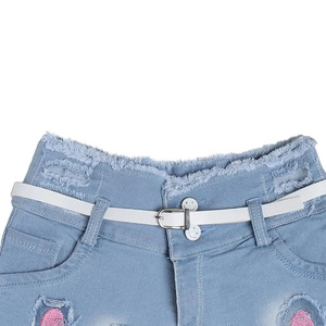 LAMA INDUSTRIES Mid Waist for Wash Denim Skinny Fit Button Fly Modern Casual Women's Shorts with <b>Cat</b> <b>Embroidery</b> - Product Image 2
