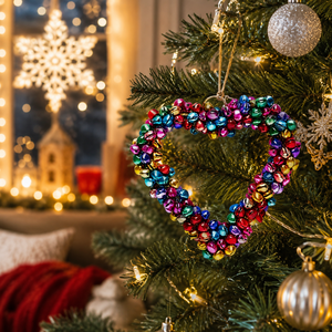 Hot Sale Metal Heart Shape Christmas Hanging Ornament | Multi Color Aluminum Jingle Bell Xmas Tree Decoration Festival Gift Deco - Product Image 2