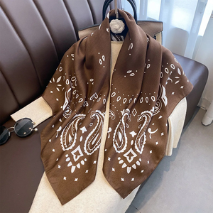 90*90cm Paisley Printed <b>Square</b> <b>Scarf</b> For Women Silk <b>Scarves</b> Bandanas Luxury Large Shawl Beach Wraps Elegant Hijab - Product Image 4