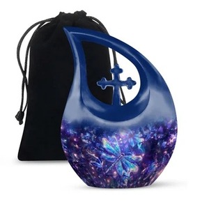 Urna Funeraria Decorativa con Cruz para Cenizas Humanas, Diseño de Copos de Nieve y Lágrimas al Amanecer, con Bolsa de Terciopelo Gratis - Product Image 5