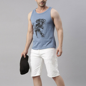 เสื้อกล้ามกีฬาคุณภาพสูงแบบสั่งทำพิเศษ ผ้าฝ้าย 100% สตรีทแวร์ ระบายอากาศได้ดี สีเทา เสื้อออกกำลังกายสำหรับผู้ชาย - Product Image 4