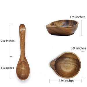 Juego de 4 cuencos de lujo con cuchara para servir para ensalada o servir cuencos de madera sostenibles uso en la cocina decoración del hogar exhibición de encimera - Product Image 3