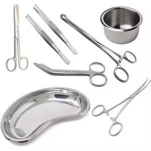 Steel Manual Medical Surgery Dressing Instruments Kit Forceps Gallipot Kidney Tray Set 8 Pcs MOL Certified by <b>Blush</b> Surgical - Product Image 6