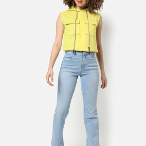 Gilet sans manches à capuche jaune pour femme avec poches, en coton tricoté, décontracté, pour l'été - Product Image 5