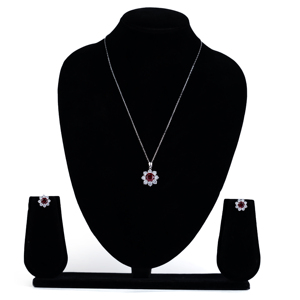 <b>Ruby</b> Flower Pendant <b>Necklace</b> with Diamond Accents 925 Silver Classic Womens Fine Jewelry for Anniversary Wedding Gift - Product Image 2