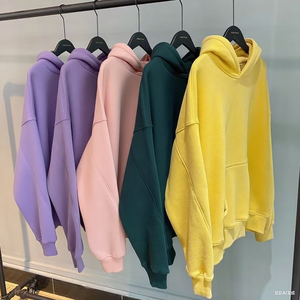 Sweat-shirt à capuche pour homme, coupe oversize, couleur unie, décontracté, en molleton tricoté, pour l'automne, coupe classique, avec poches - Product Image 4