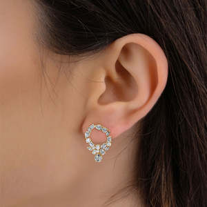 Pendientes de tuerca con halo de formas múltiples, delicados pendientes colgantes con racimo floral, regalo de boda para mujer, diamante cultivado en laboratorio en oro puro de 14K - Product Image 4