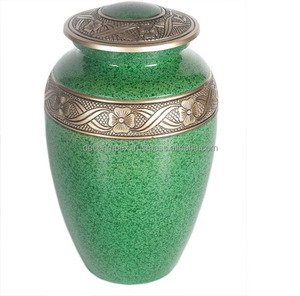 Royal Green Silver Brass Cremation Urn for Human Ashes-Adult Funeral Urn Handcrafted <b>Engraved</b> Tabletop <b>Vase</b> with Modern Design - Product Image 1