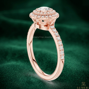 Anillo de compromiso de oro rosa de 9K, 10K, 14K, 18K con doble halo de moissanita para mujer, corte redondo, pavé, anillo nupcial, joyería de lujo para promesa - Product Image 2
