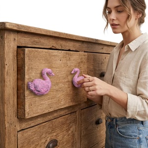 Ba Cast Iron Modern Swan Shape Furniture Handles and <b>Drawer</b> <b>Knobs</b> <b>Pink</b> Easy Installation Wardrobe Cabinet Dresser Hardware - Product Image 2