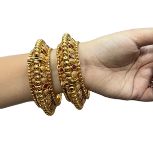 Openable <b>Bangles</b> <b>Set</b> Fashion Jewelry with Gold Plated Pota Stone Unique and Elegant Look - Product Image 1