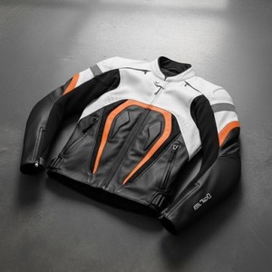 Men’s Handmade <b>Retro</b> Cowhide <b>Leather</b> Biker <b>Jacket</b> – Men’s Black & White Armored Motorcycle Coat with Reflective Design - Product Image 6