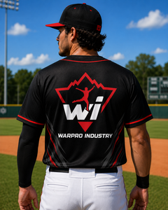 Maillot de baseball WARPRO INDUSTRY pour homme, manches courtes, boutons sur le devant, sublimation noir et rouge, évacuation de l'humidité, respirant, Spandex/Nylon - Product Image 6
