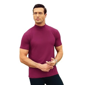 <b>Men's</b> Solid Color Short Sleeve Mock <b>Turtleneck</b> Pullover Thermal Top Slim Fit Knitted <b>Sweater</b> Summer Wear - Product Image 1