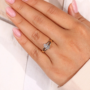 Ensemble de mariage de luxe avec diamant de laboratoire ovale de 1,07 carat, certifié IGI, bague de fiançailles avec alliance en or jaune 14 carats - Product Image 5