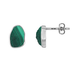 925 Sterling Silver Natural Malachite Rough Butterfly Lock Stud <b>Earrings</b> Classic Style Bezel Setting Seawater Party Gift Pack 4 - Product Image 1