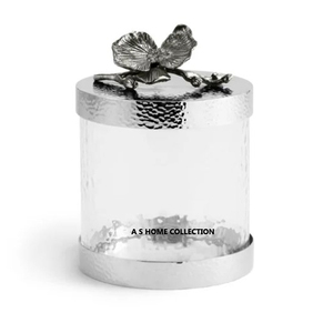 <b>Decorative</b> Clear Glass Food Storage Containers with Marble and Metal Golden Flower Lids Candy Cookie and Spice Jars Canister - Product Image 6