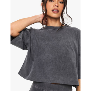 เสื้อยืดวินเทจทรงโอเวอร์ไซส์ ล้างสีแบบแอซิดวอช ปักลายนูน 3 มิติ ราคาโรงงาน ผ้าฝ้ายเฟรนช์เทอร์รี่ คอกลม เนื้อหนา เสื้อเจอร์ซีย์ผู้หญิง - Product Image 2