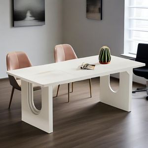 Grande Tavolo da Pranzo Rettangolare Moderno da 180 cm per 6-8 Persone con Base a Piedistallo in Legno, Tavolo da Cucina e da Cena - Product Image 1