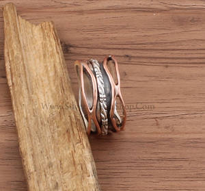 Anillo de banda de plata de ley 925 y cobre de moda, anillos de dedo de metal mixto de dos tonos para hombres y mujeres, joyería apilable estilo bohemio al por mayor - Product Image 4