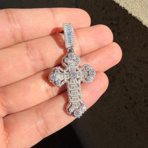 Vana Jewels H0255 Moissanite Baguette Cross Pendant Solid 925 Sterling Silver Religious Jewelry HipHop Gift Steel <b>Rope</b> <b>Chain</b> - Product Image 1