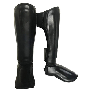 Lightweight Leather Shin Guards with Non-Skid Foot and Knee Protection for Kickboxing MMA All Sports <b>Stand</b>-Up Shin Pads - Product Image 1