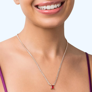 Collar con Colgante de Rubí Chapado en Oro de 18K para Mujer, Corte Esmeralda, Cadena de Palomitas, Joyería Minimalista para Uso Diario, Piedra de Nacimiento de Julio - Product Image 4