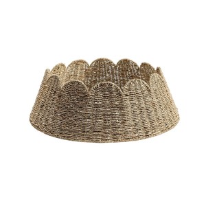 Handmade Woven Seagrass <b>Christmas</b> <b>Tree</b> Collar Scalloped Edge Decorative <b>Tree</b> <b>Base</b> Cover Rustic Holiday Decoration - Product Image 3