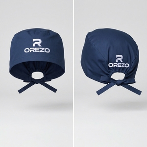Casquette chirurgicale unisexe OREZO en coton bleu tissé, écologique et confortable, avec lien à nouer pour usage hospitalier - Product Image 1