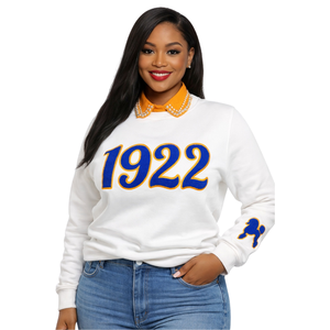 ซิกมาแกมมาโร 1922 เสื้อสเวตเชิ้ตสีขาวสำหรับผู้หญิง ปักลายพุดเดิ้ล ผ้าฝ้ายผสม แขนยาว ทรงลำลอง - Product Image 1