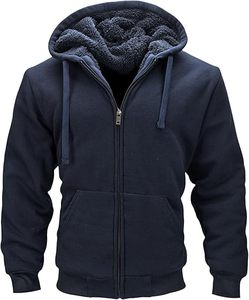 <b>Men's</b> <b>Navy</b> Blue Hooded Zip-Up <b>Fleece</b> Sweatshirt Regular Fit Solid Color Casual Winter Wear 100% Cotton Knitted Breathable - Product Image 2