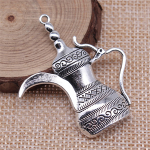 Pendentif Dallah en alliage de zinc argenté antique 46x41mm, motif cafetière arabe, avec boucle unique, pour calendrier de l'<span class=keywords><strong>Avent</strong></span> du Ramadan et artisanat - Product Image 2