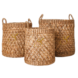 Round Woven Laundry Basket – Boho Plant Basket – Laundry <b>Hamper</b> Brown – <b>Large</b> Basket Made of Water Hyacinth RAJA - Product Image 4