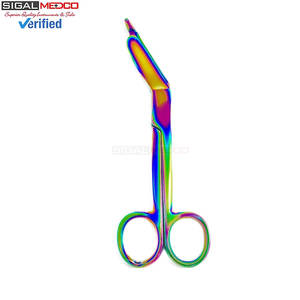 Tijeras para Vendajes Lister de 5.5 Pulgadas, Tijeras Manuales de Acero Inoxidable de Grado Médico, Acabado de Titanio Arcoíris Multicolor, Cuchillas Afiladas - Product Image 1