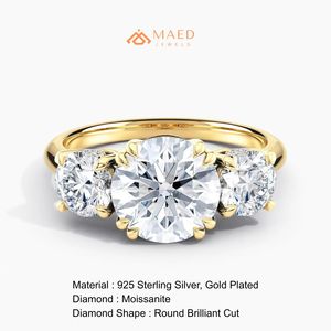Bague de fiançailles en moissanite plaquée or de luxe avec sertissage à griffes, taille ronde, bijou de mariée, cadeau pour femme, pour mariage, anniversaire, fête - Product Image 6