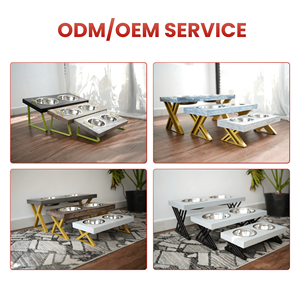 ODM OEM Mangeoire pour animaux de compagnie avec dessus en bois, pieds en métal, forme rectangulaire, double bol, écologique, imperméable pour chien, chat, petits animaux - Product Image 4