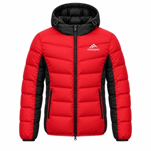 Veste matelassée à capuche rouge et noire pour homme, veste d'hiver chaude et matelassée pour l'extérieur, veste légère imperméable One Apex - Product Image 1