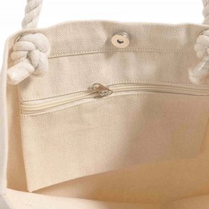 Sac fourre-tout de plage en toile de coton avec poignées en corde, soufflet à œillets, ouverture supérieure, personnalisable avec logo, vente en gros, promotionnel, pour courses - Product Image 5