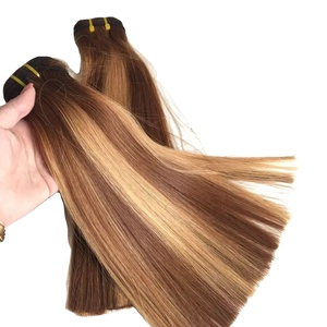 Extensions de cheveux humains vietnamiens 100% naturels à pointe plate, lisses comme des baguettes, couleur piano, provenant d'un seul donneur, en bande adhésive, lot d'extensions de cheveux. - Product Image 1