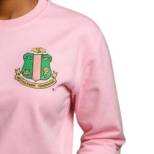 เสื้อสเวตเชิ้ตคอกลมสีชมพู ปักลายตราสัญลักษณ์ แขนยาว ผ้าฝ้ายฟลีซ สวมใส่สบาย เสื้อพูลโอเวอร์สำหรับผู้หญิง เสื้อกันหนาว - Product Image 3